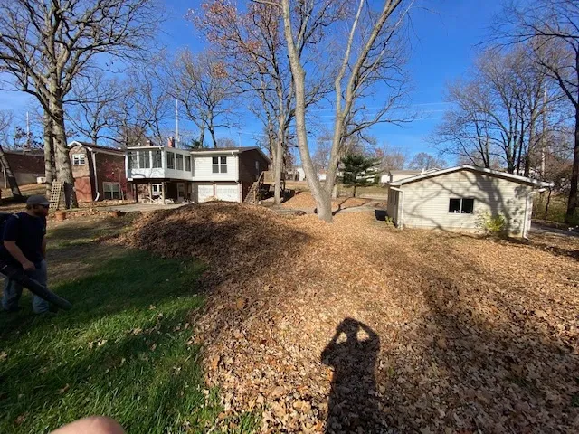 Leaf pile gathered for haul-away in a St. Charles, MO yard